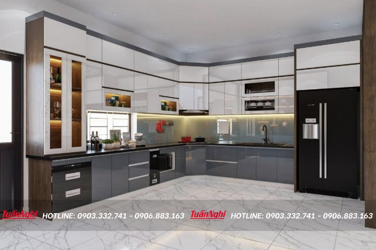 mẫu tủ bếp góc chéo đẹp nhất 2023