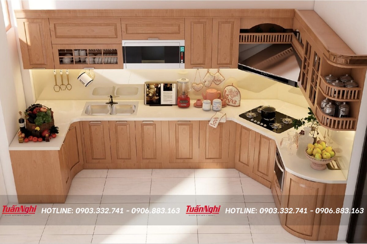 Mẫu tủ bếp vát góc dạng chữ U 