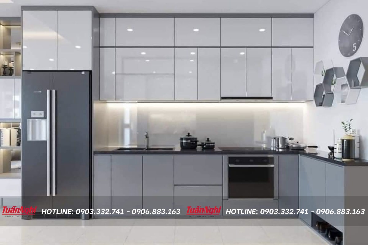 mẫu tủ bếp góc chéo đẹp nhất 2023