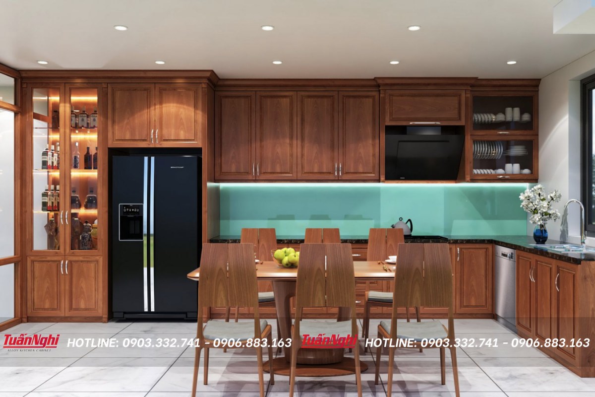 Mẫu tủ bếp vát góc dạng chữ L 