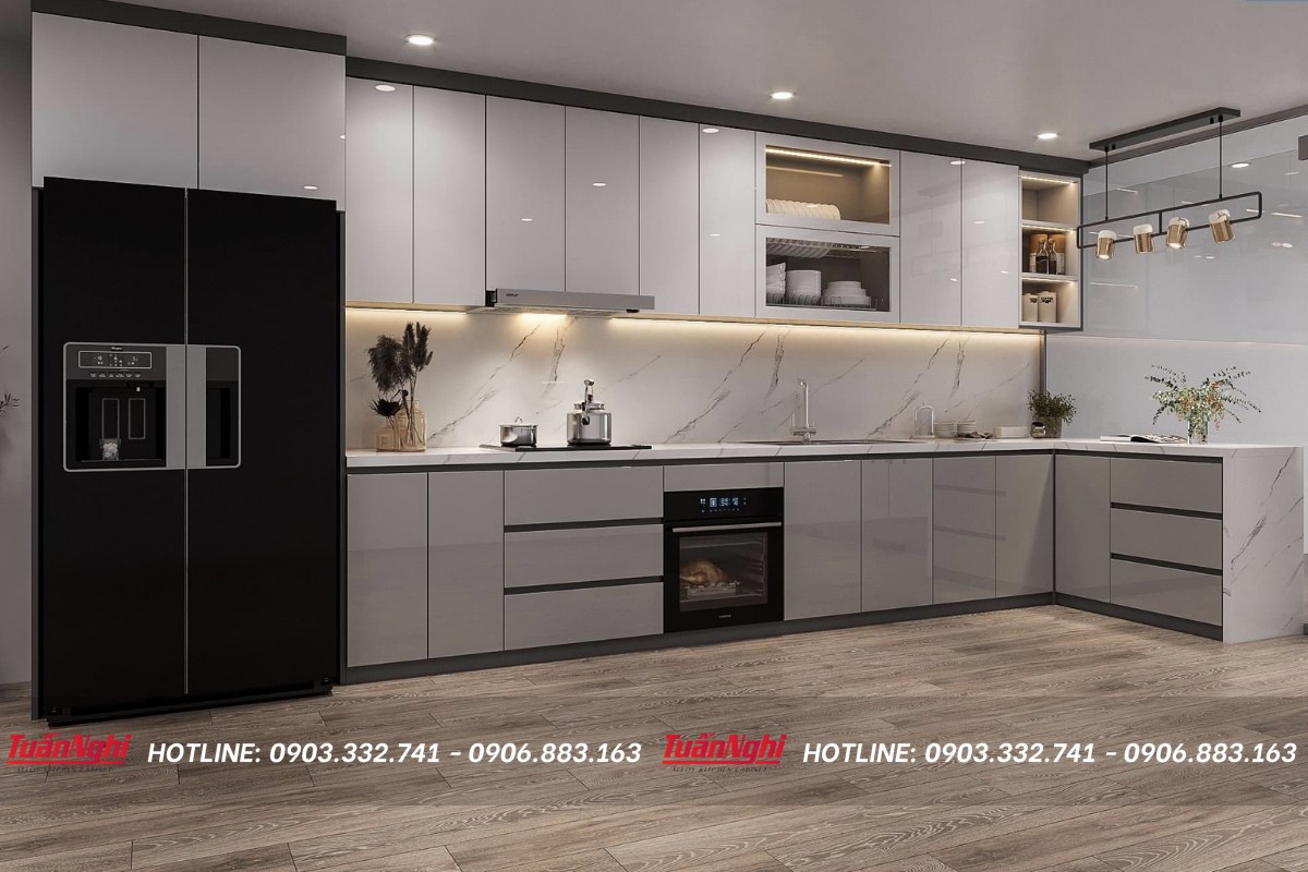 Mẫu tủ bếp góc chéo đẹp nhất 2023