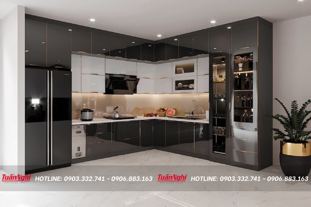 Thiết kế tủ bếp góc chéo làm từ inox 