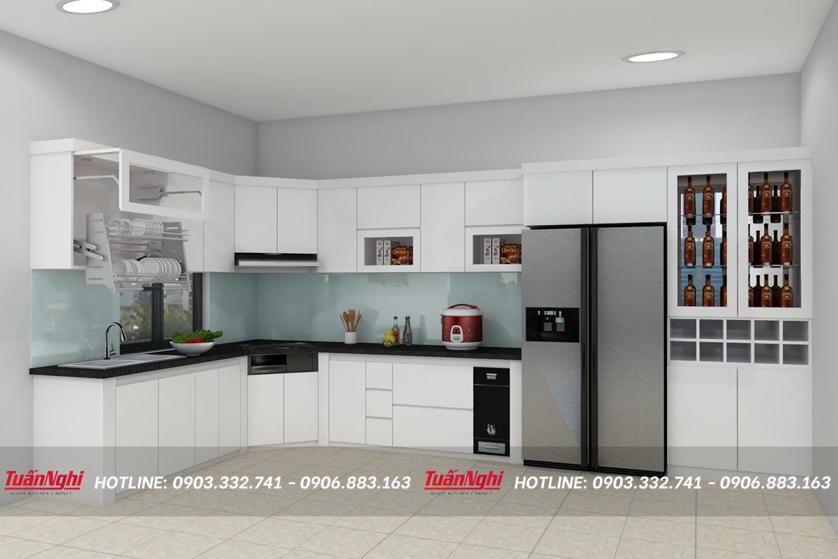 Mẫu tủ bếp góc xéo làm từ gỗ công nghiệp