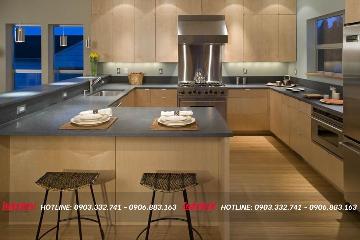 Tủ bếp chữ G tận dụng không gian và lưu trữ 