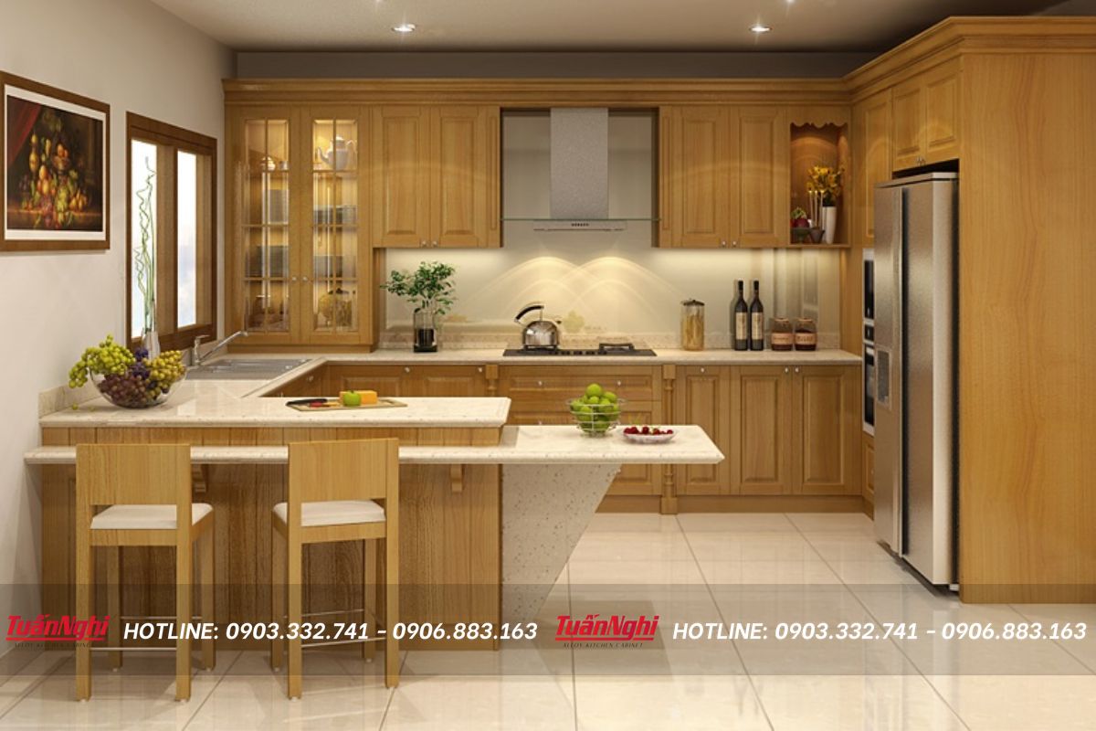 Tủ bếp chữ G gỗ công nghiệp thể hiện sự hiện đại và phù hợp với phong cách nội thất ngày nay