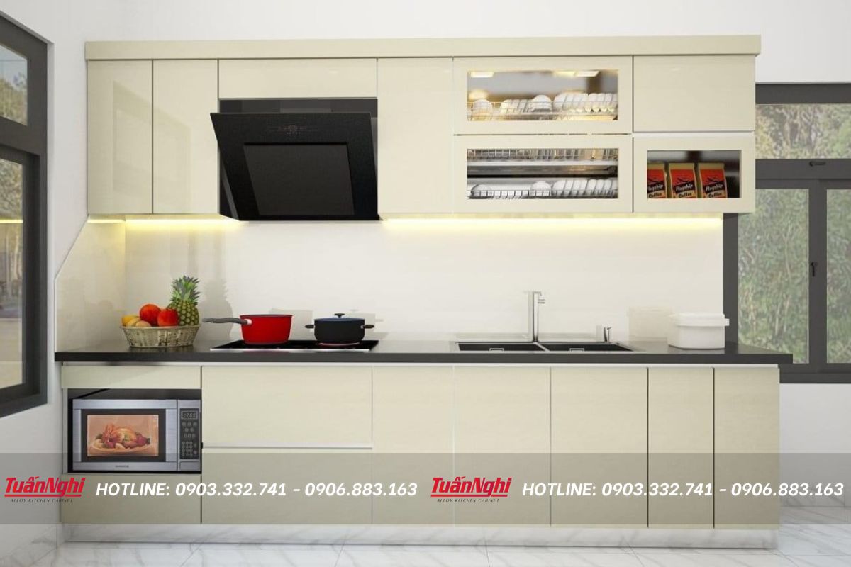 Tủ bếp nhựa chữ I mang lại vẻ đẹp nội thất hiện đại, cuốn hút.