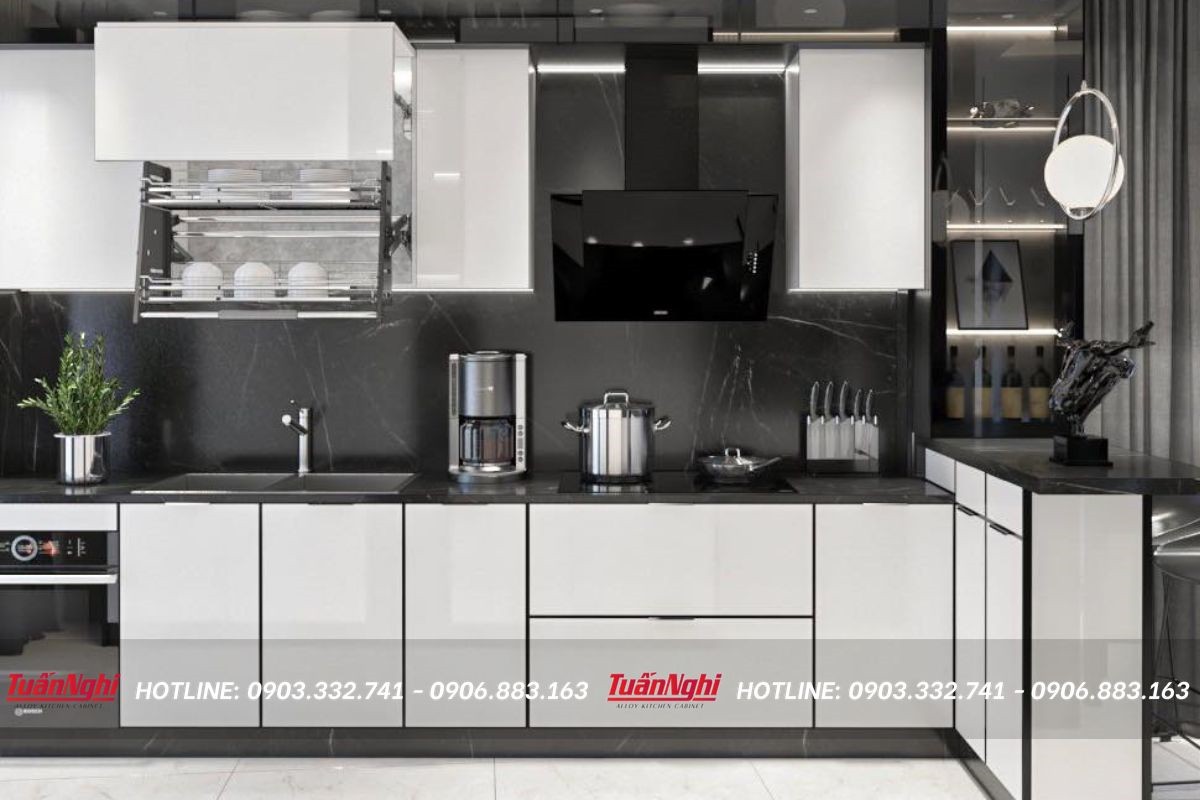 Top 10 Mẫu Tủ Bếp Treo Tường Đẹp Phù Hợp Người Việt Nhất 2024 18 tủ bếp đen trắng tủ bếp màu đen trắng