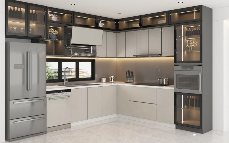 Bật Mí Những Mẫu Tủ Bếp Chữ L Nhôm Kính Đẹp, Mới Nhất 2024 5 mau tu bep chu l nhom kinh dep 1