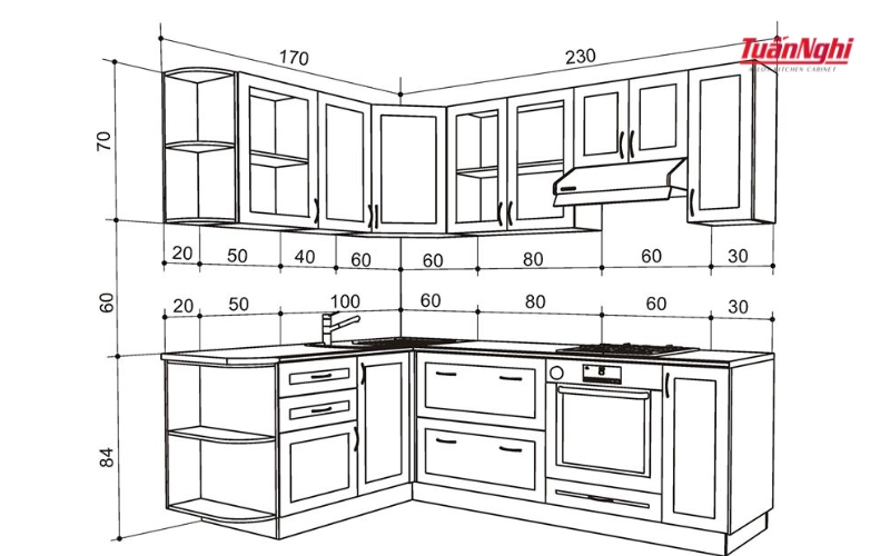 Kích thước tủ bếp càng lớn thì giá tủ bếp càng cao