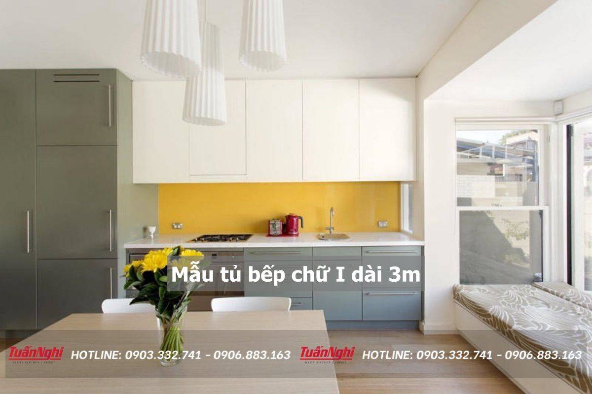 mẫu tủ bếp chữ i dài 3m