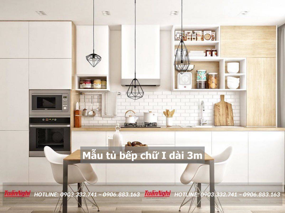 mẫu tủ bếp chữ i dài 3m
