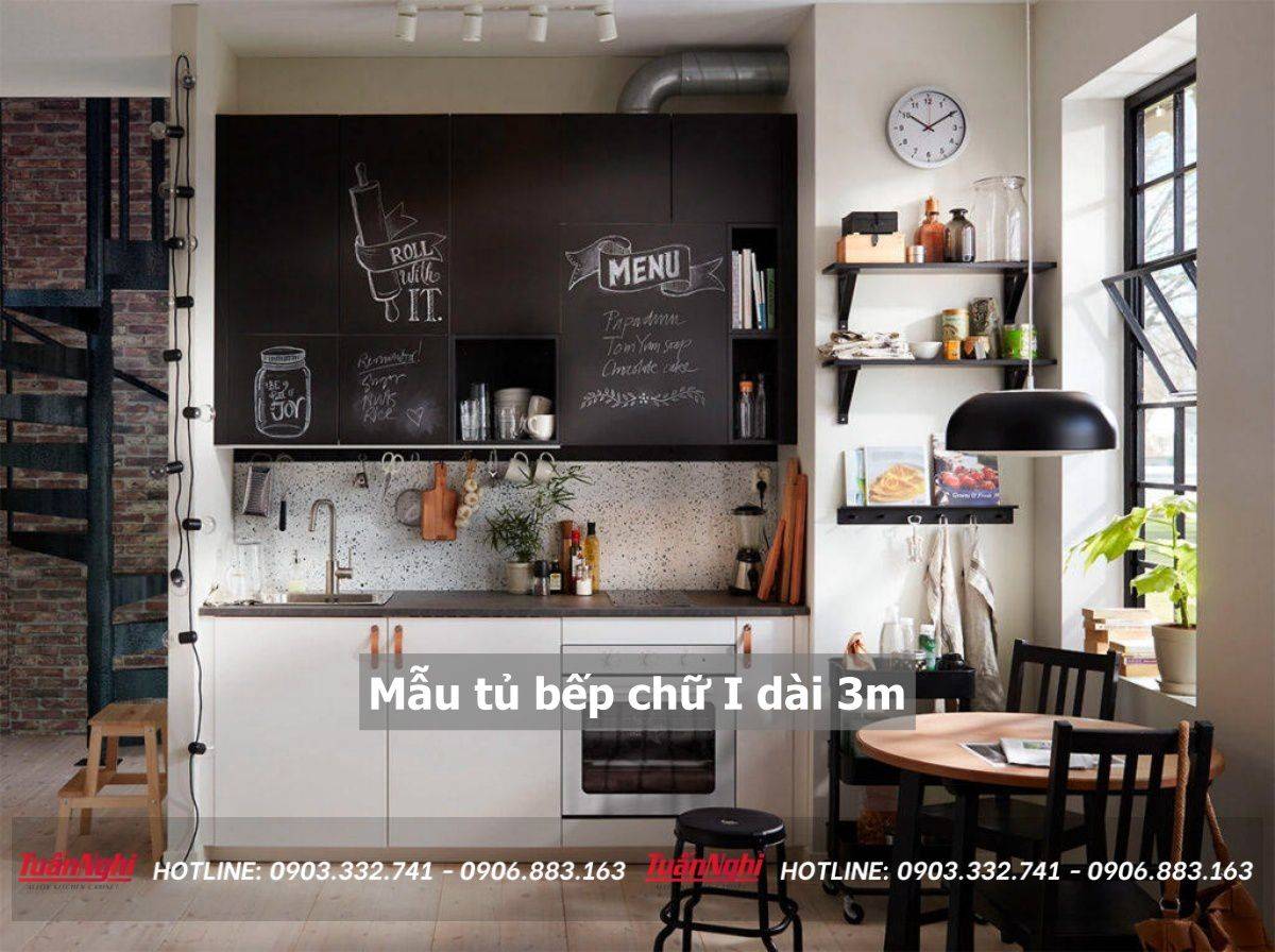 mẫu tủ bếp chữ i dài 3m