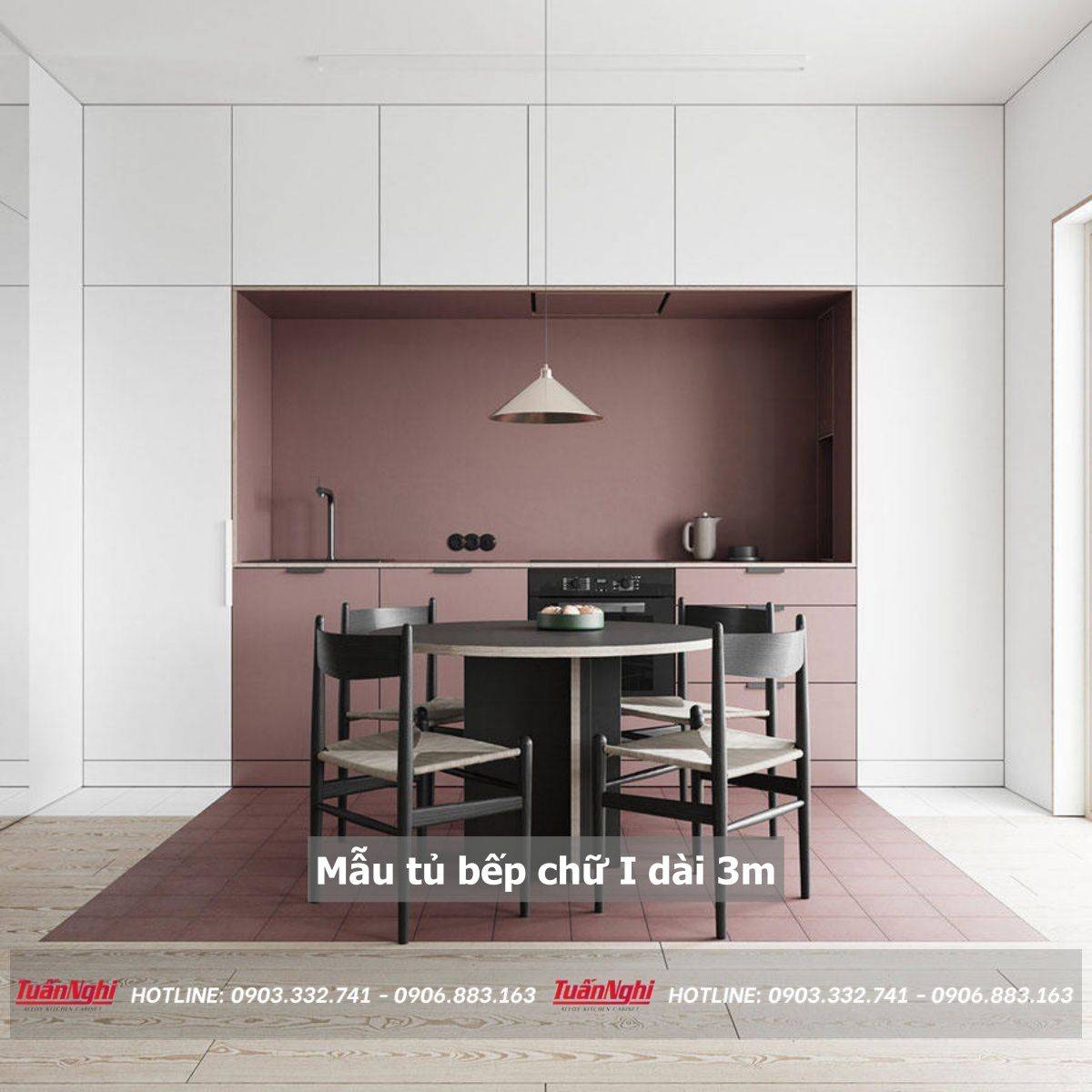 mẫu tủ bếp chữ i dài 3m