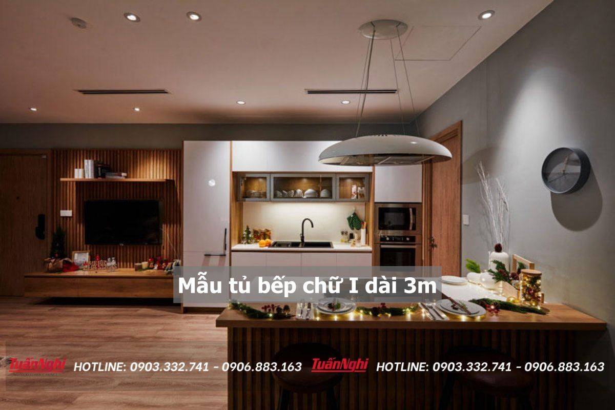 mẫu tủ bếp chữ i dài 3m