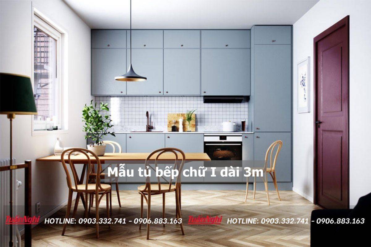 mẫu tủ bếp chữ i dài 3m