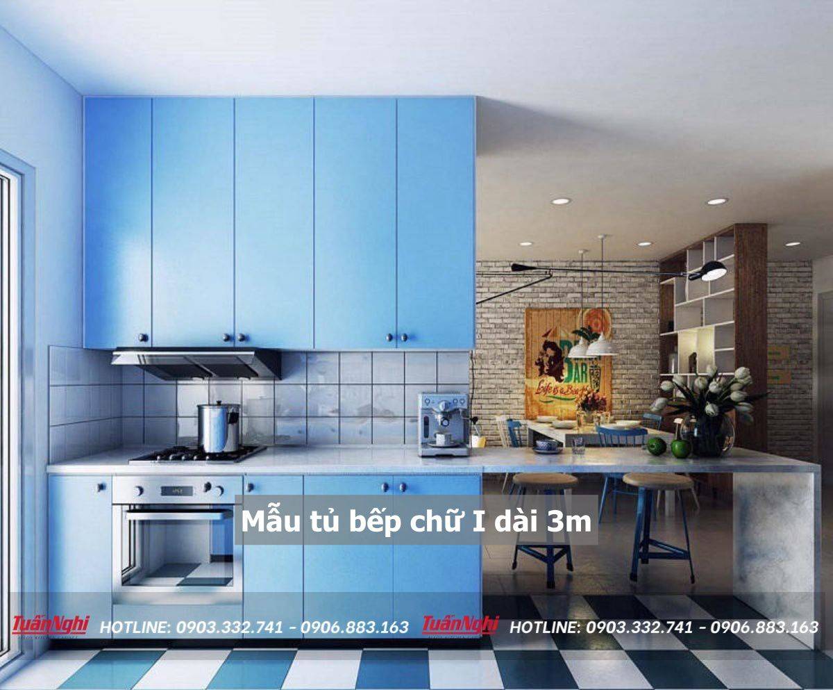 mẫu tủ bếp chữ i dài 3m