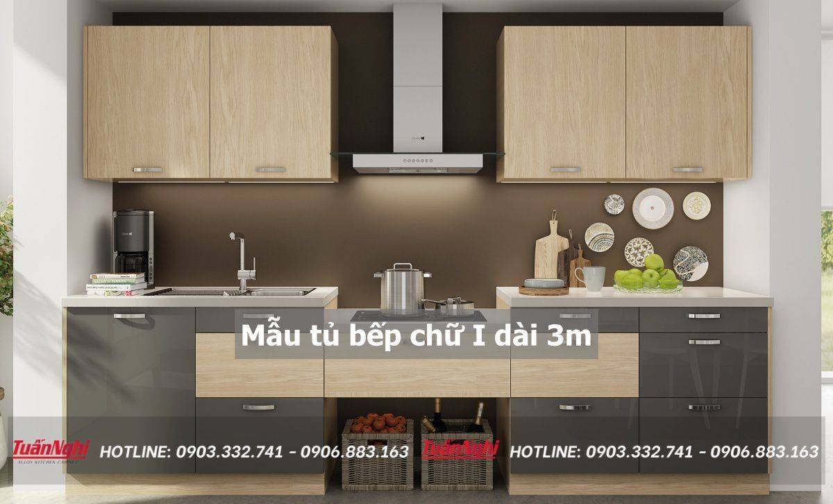 mẫu tủ bếp chữ i dài 3m