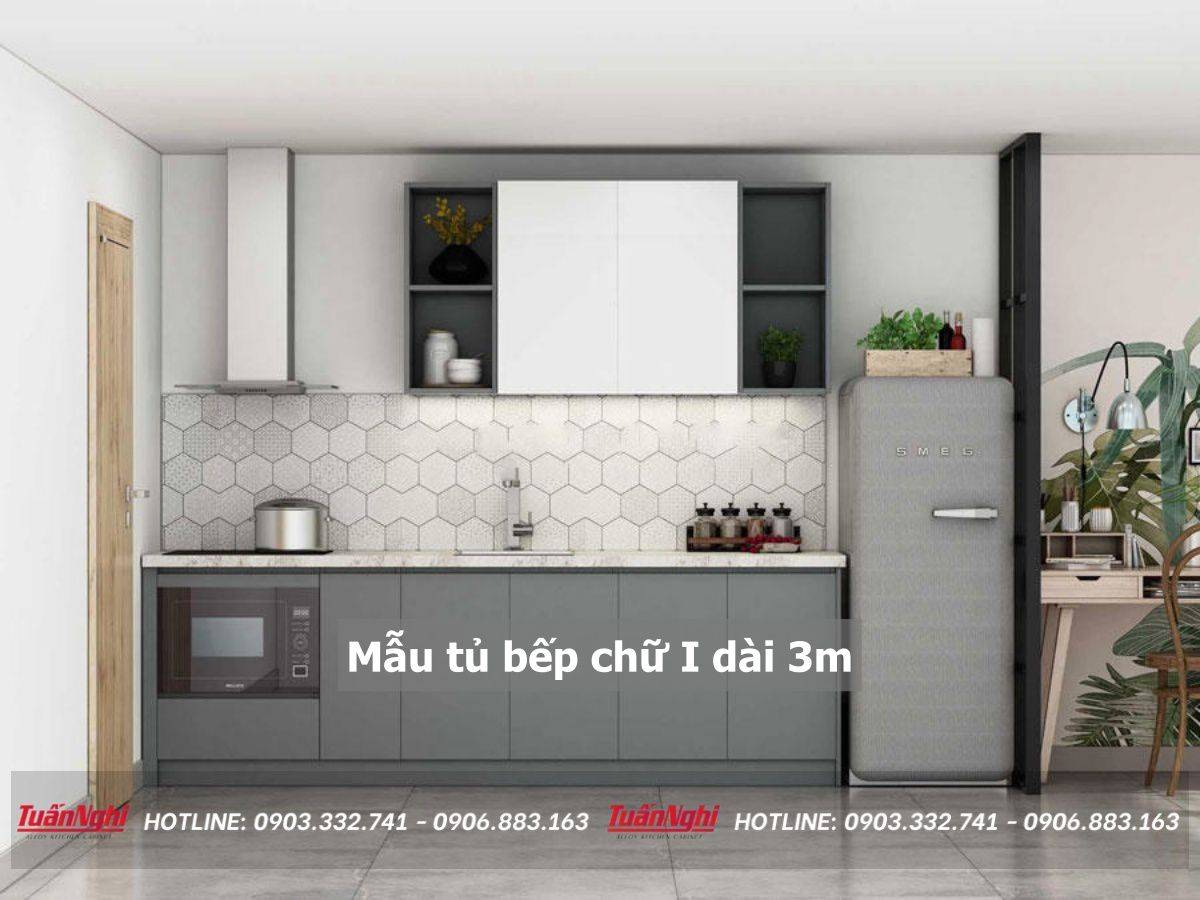 mẫu tủ bếp chữ i dài 3m