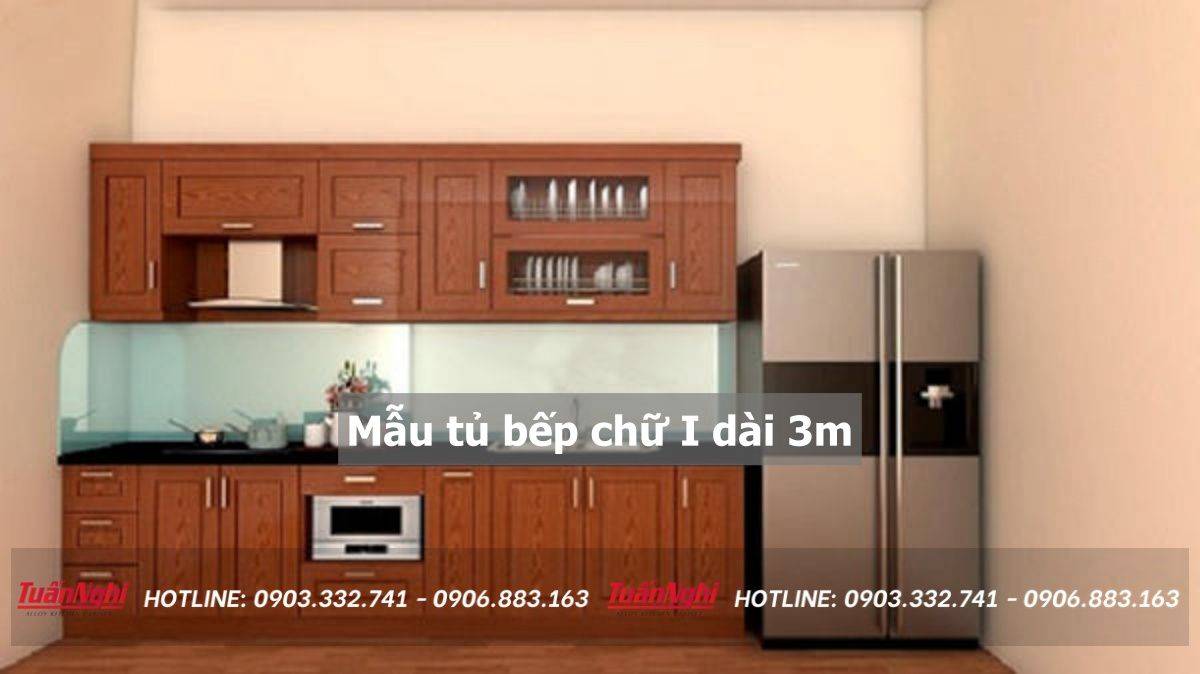 mẫu tủ bếp chữ i dài 3m