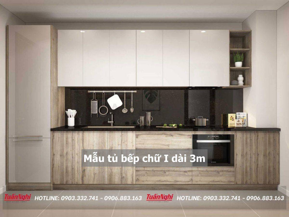 mẫu tủ bếp chữ i dài 3m