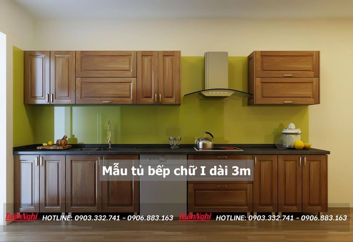 mẫu tủ bếp chữ i dài 3m