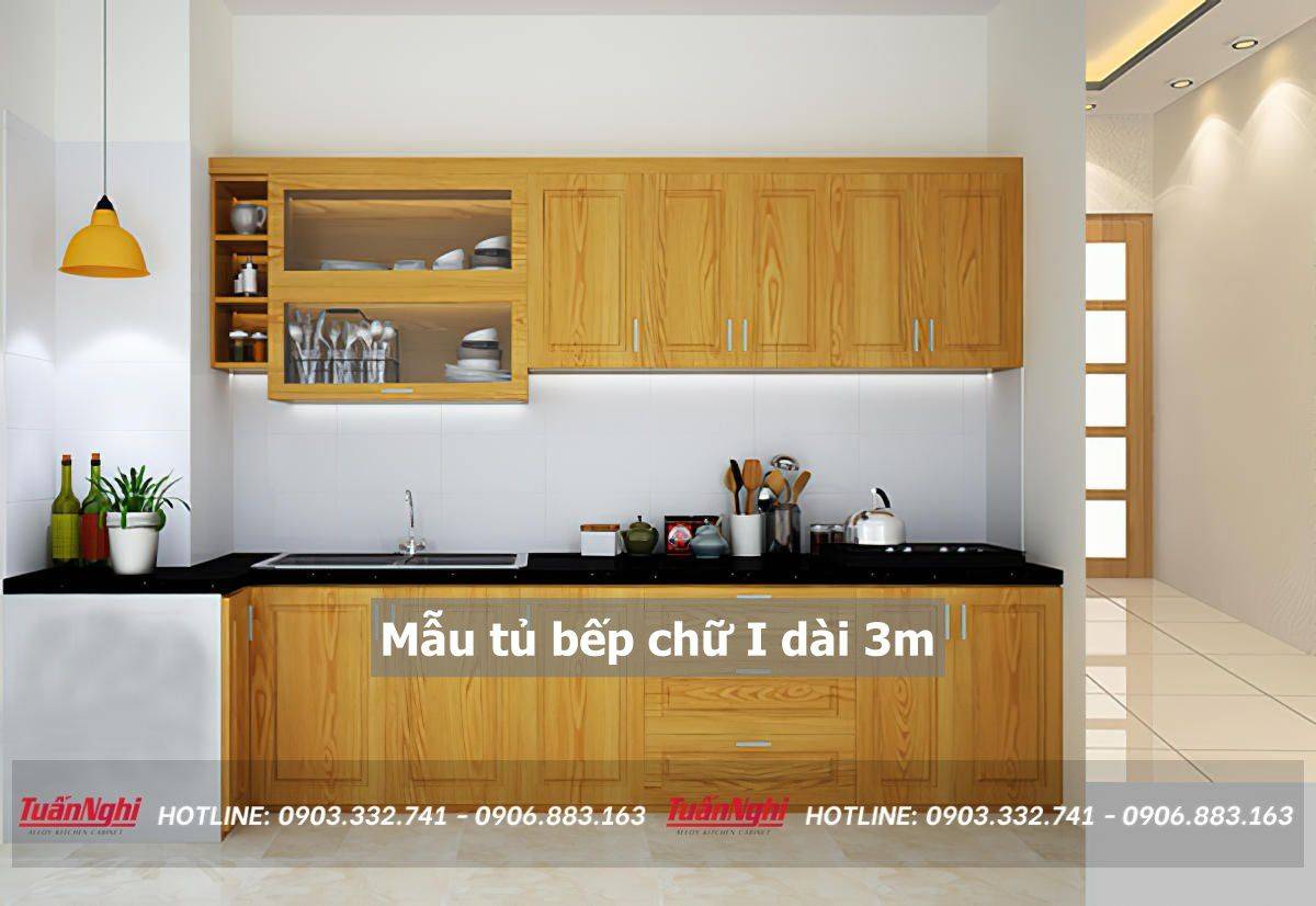 mẫu tủ bếp chữ i dài 3m