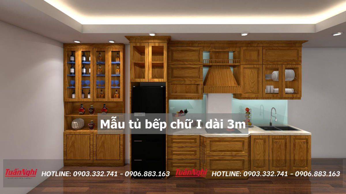 mẫu tủ bếp dài 3m