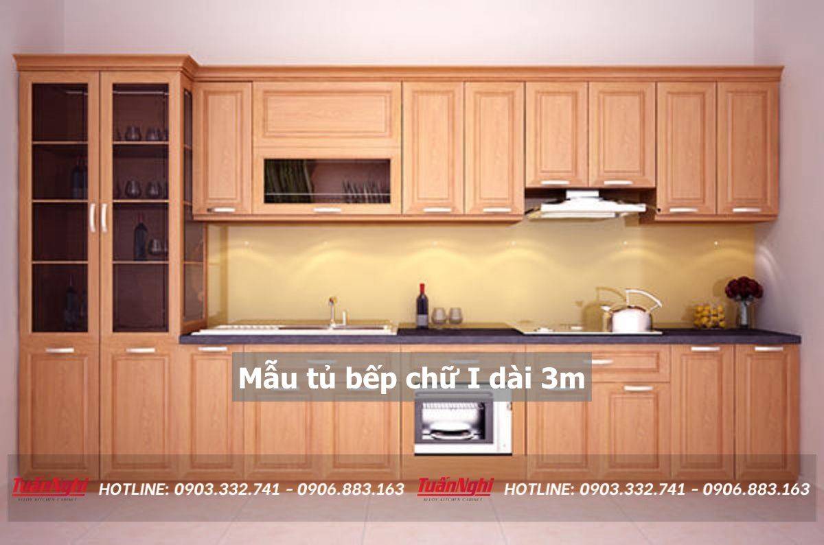 mẫu tủ bếp chữ i dài 3m