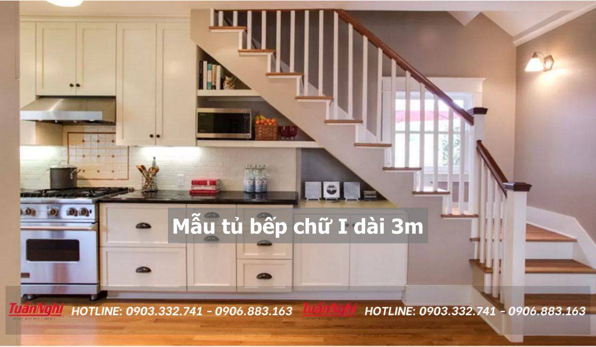 mẫu tủ bếp chữ i dài 3m