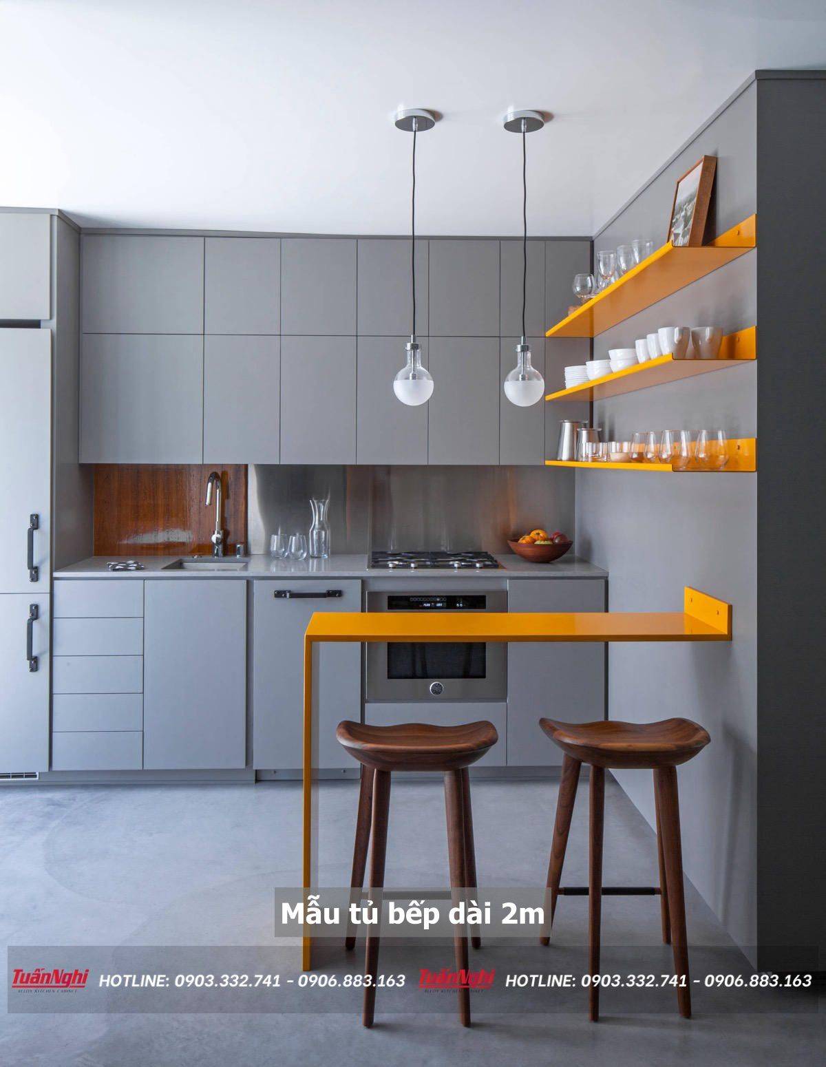 mẫu tủ bếp dài 2m