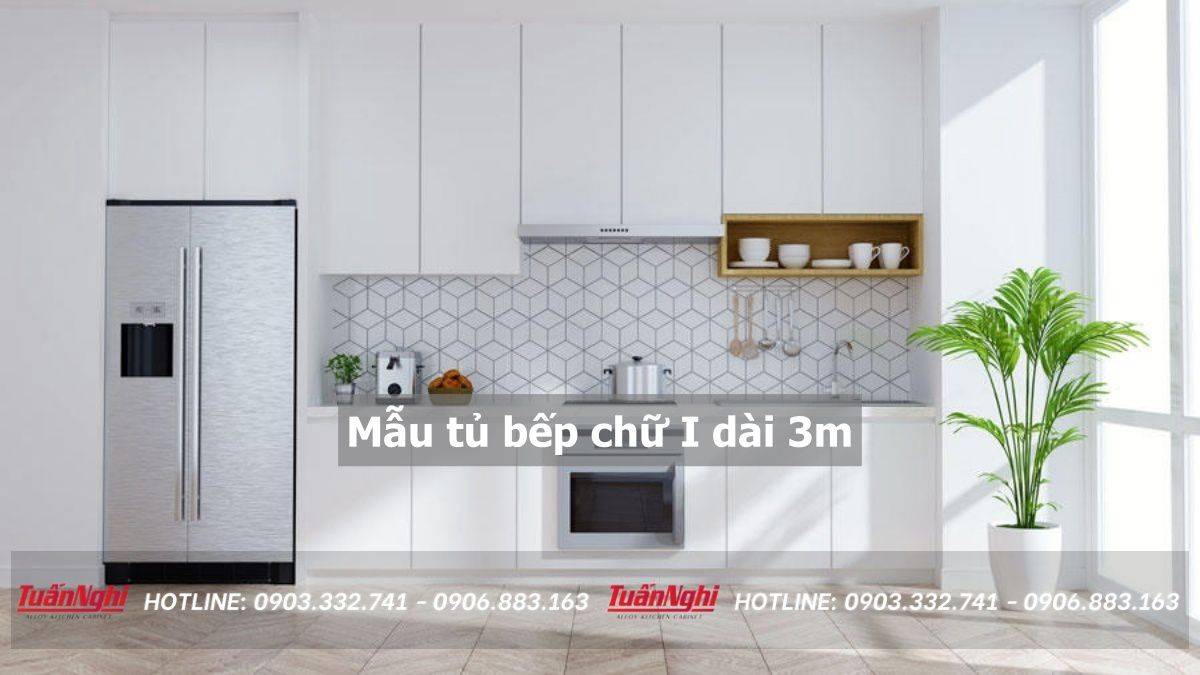 mẫu tủ bếp chữ i dài 3m