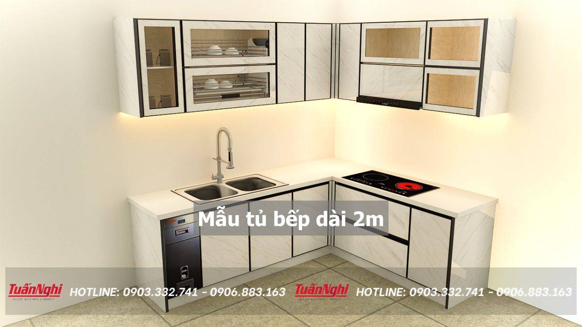 mẫu tủ bếp dài 2m