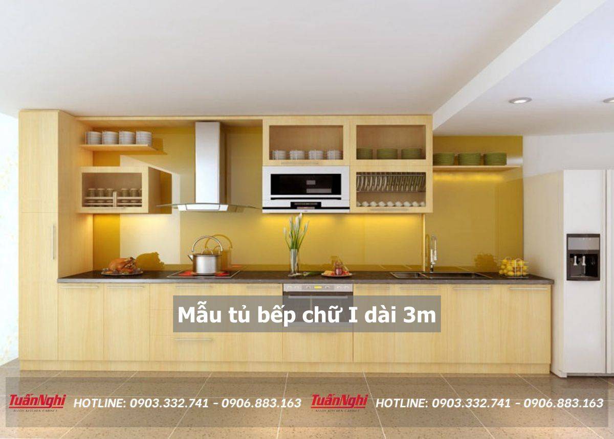 mẫu tủ bếp chữ i dài 3m