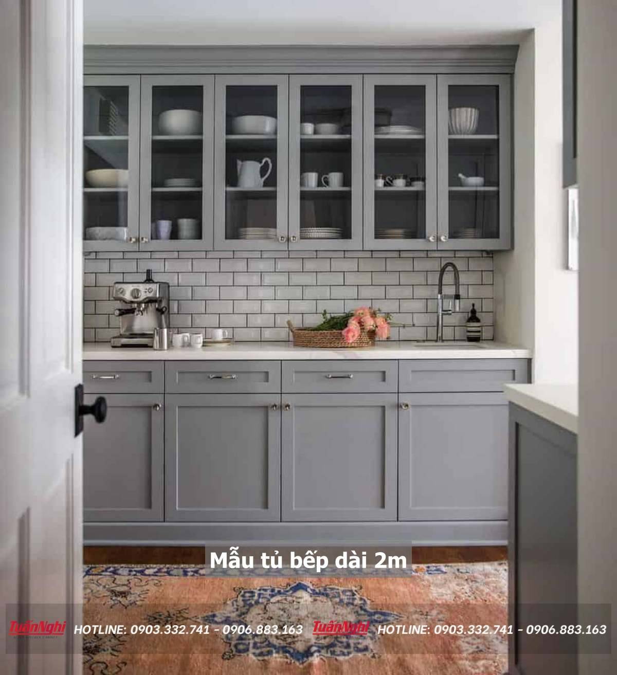 mẫu tủ bếp chữ i dài 2m