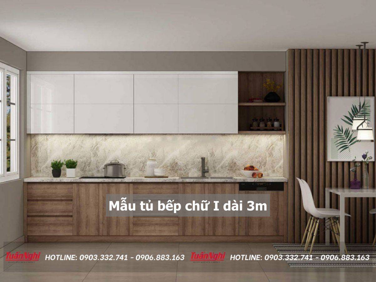 mẫu tủ bếp chữ i dài 3m